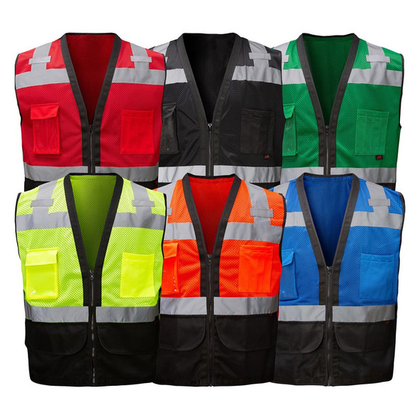 Non-ANSI Certified Forest Green GSS Premium Heavy Duty Safety Vest Multi Pockets 1208