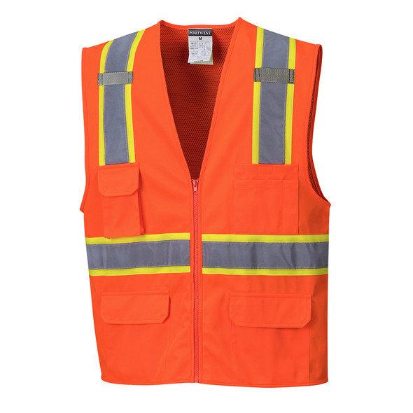 PortWest Jackson Contrast Hi-Vis Vest Orange - Yellow US372