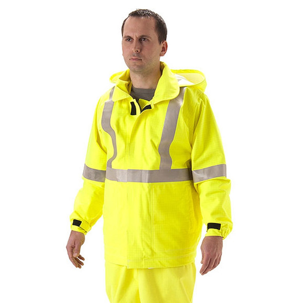 NASCO FR Class 3 Hi Vis Yellow Rampart Polartec Lined Made in USA Rain Jacket 8503JFY Front