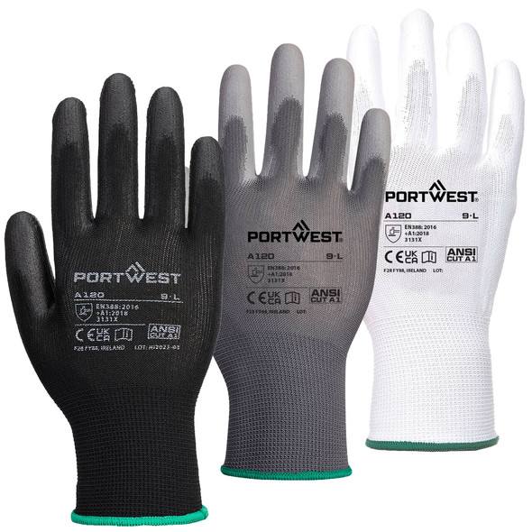 Portwest Grip 13 PU Palm Glove Black-White-Gray A120