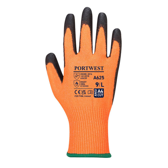 Portwest Cut D13 PU Viz-Tex Glove A4 Orange-Yellow-Black