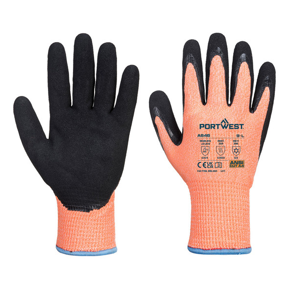 Portwest Cut D13 Nitrile Viz-Tex Cold Glove A4 Orange-Black A646