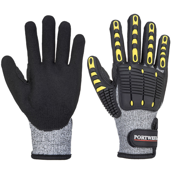 Portwest Impact C13 Nitrile Sandy Reinforced Palm Glove A4 Gray-Black A722