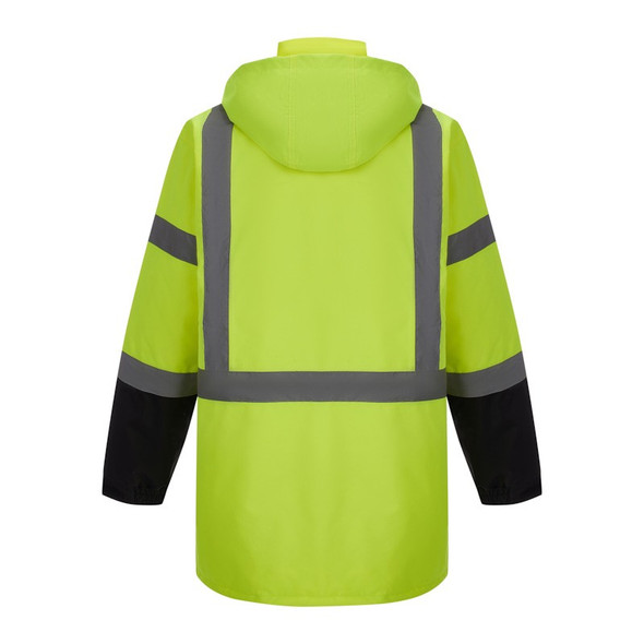 Water Resistant Hi Vis Parka Jacket Black Bottom Detachable Hood SAJ7110 back
