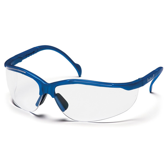 Box of 12 Pyramex Venture II Metallic Blue Half Frame Clear Lens Safety Glasses SMB1810S Side