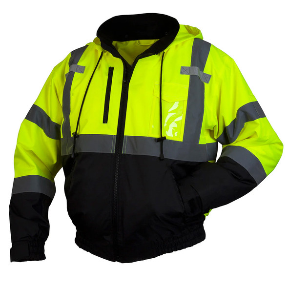Pyramex Class 3 Hi Vis Lime 2-in-1 Weatherproof Bomber Jacket with Removable Liner RJ3110 Front
