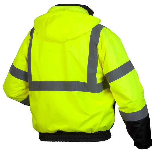 Pyramex Class 3 Hi Vis Lime 2-in-1 Weatherproof Bomber Jacket with Removable Liner RJ3110 Back