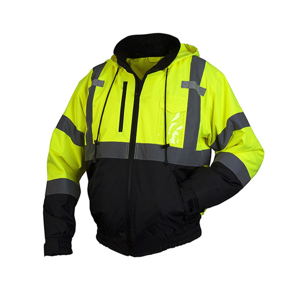 Pyramex Class 3 Hi Vis Lime 2-in-1 Weatherproof Bomber Jacket with Removable Liner RJ3110 Front