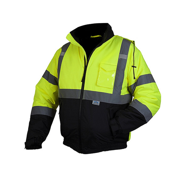 Pyramex Class 3 Hi Vis Lime Black Bottom Weatherproof Bomber Jacket Quilted Liner RJ3210 Front