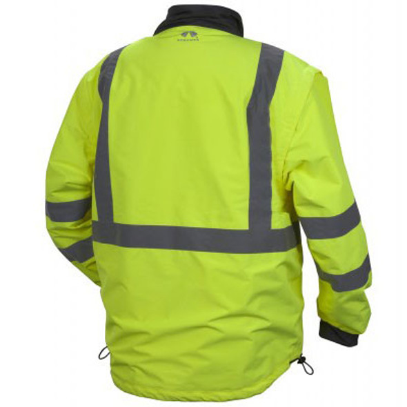 Pyramex Class 3 Hi Vis Lime Weather Resistant 4-in-1 Reversible Jacket with Zip Off Sleeves RJR3410 Jacket Back Pyramex Class 3 Hi Vis Lime Weather Resistant 4-in-1 Reversible Jacket with Zip Off Sleeves RJR3410 Jacket Back