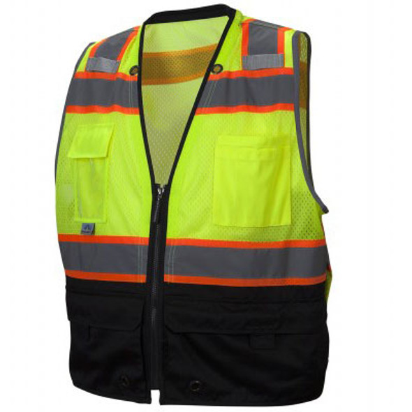 Pyramex Class 2 Hi Vis Black Bottom Surveyors Vest with iPad Pockets RVZ4410 Front