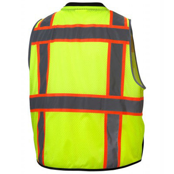 Pyramex Class 2 Hi Vis Black Bottom Surveyors Vest with iPad Pockets RVZ4410 Back