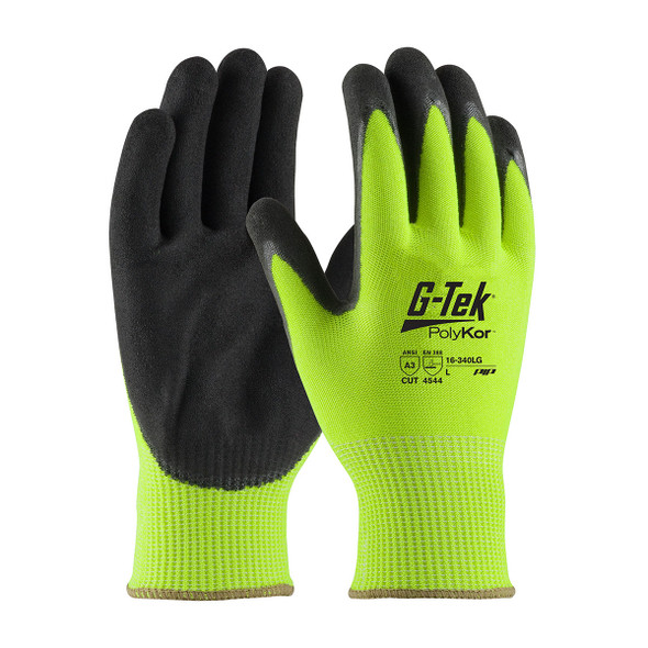 PIP Box of 72 Pair A3 Cut Level G-Tek Hi-Vis Lime Green PolyKor Safety Gloves 16-340LG Pair
