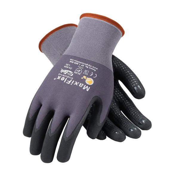 PIP Case of 144 Pair A1 Cut Level MaxiFlex Nylon Gloves with Nitrile Micro Dot Grip 34-844 Top