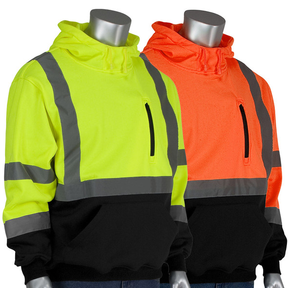 PIP Class 3 Hi Vis Hooded Pullover Sweatshirt with Black Bottom 323-1350B