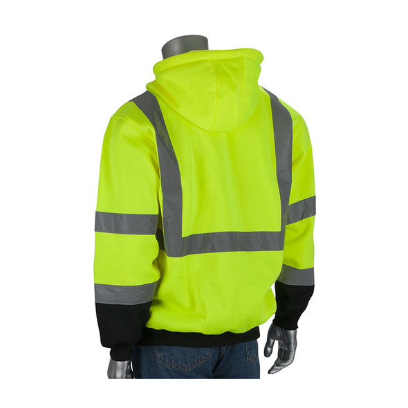 PIP Class 3 Hi Vis Hooded Pullover Sweatshirt with Black Bottom 323-1350B Back