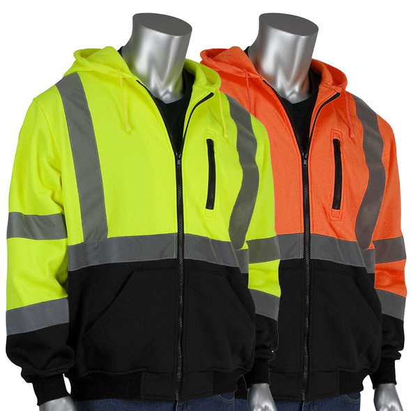 PIP Class 3 Hi Vis Full Zip Hooded Sweatshirt with Black Bottom 323-1370B