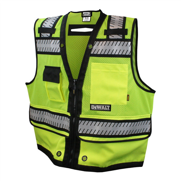 DeWALT Class 2 Hi Vis Green Heavy Duty Surveyor Vest with Black Bottom Trim DSV521 Front