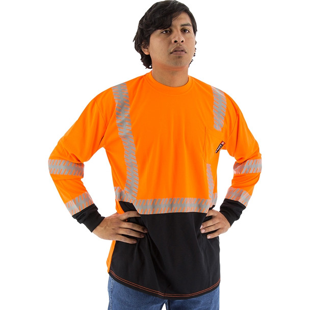 Majestic Class 2 Hi Vis Orange Black Bottom Long Sleeve T-Shirt with Chainsaw Striping 75-5258