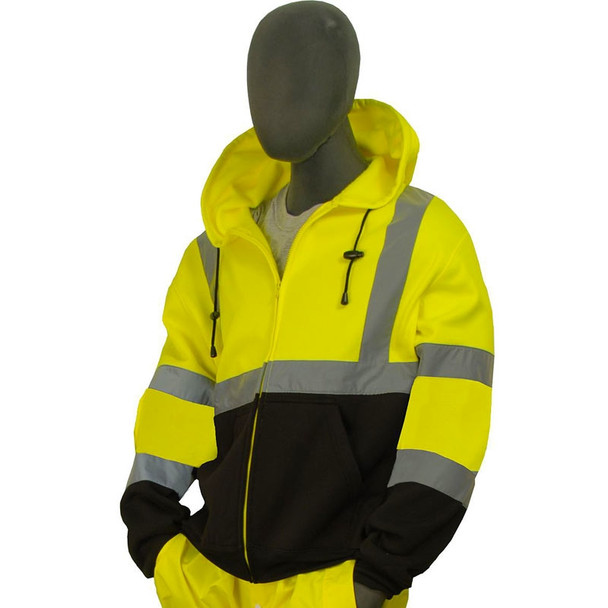 Majestic Class 3 Hi Vis Yellow Black Bottom Zipper Front Sweatshirt 75-5325