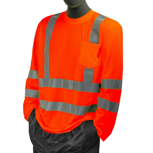 Majestic Class 3 Hi Vis Orange Long Sleeve T Shirt with Chest Pocket 75-5356