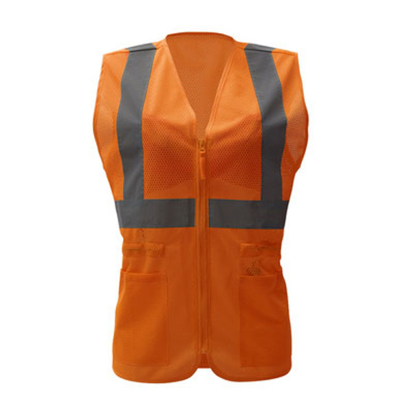 GSS Class 2 Hi Vis Orange Adjustable Mesh Ladies Vest 7804 Front