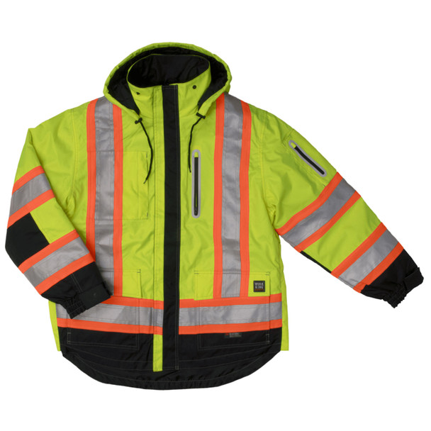 Tough Duck Class 3 Hi Vis X-Back Black Bottom Trim 4-in-1 Ripstop Jacket S187 Fluorescent Green