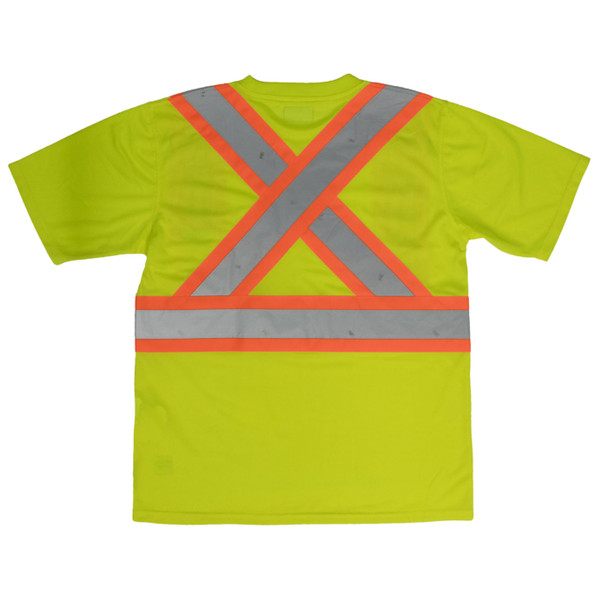 Work King Safety Class 2 Hi Vis Two-Tone X-Back T-Shirt with Pocket S392 Fluorescent Green Back