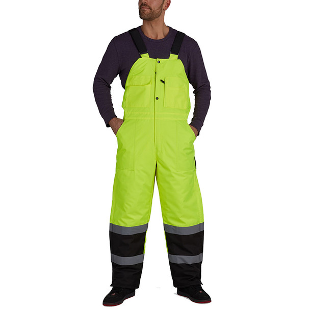 Utility Pro Non-ANSI Hi Vis Yellow Lined Bib Overalls with Teflon Protector UHV500 Front