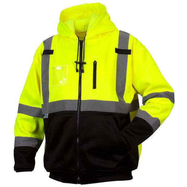 Pyramex Class 3 Hi Vis Teflon Treated Lime Black Bottom Zipper Sweatshirt RSZH3310 Front