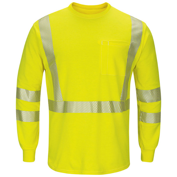Bulwark FR Class 3 Hi Vis Yellow Long Sleeve T-Shirt with Segmented Tape SMK8HV Front