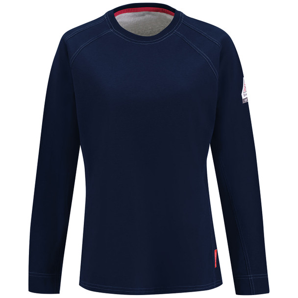 Bulwark Womens FR iQ Comfort Knit Moisture Wicking Long Sleeve T-Shirt QT31 Dark Blue Front