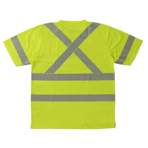 Tough Duck Class 3 Hi Vis X-Back T-Shirt with Pocket and Segmented Tape ST071 Fluorescent Green Back