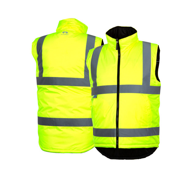 Pyramex Class 2 Hi Vis Lime Quilted Reversible Safety Vest RWVZ4510 Front-Back