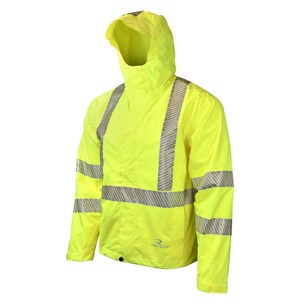 Radians Class 3 Hi Vis Green Lighweight Ripstop Packable Rain Jacket RW11-3ZGR Front