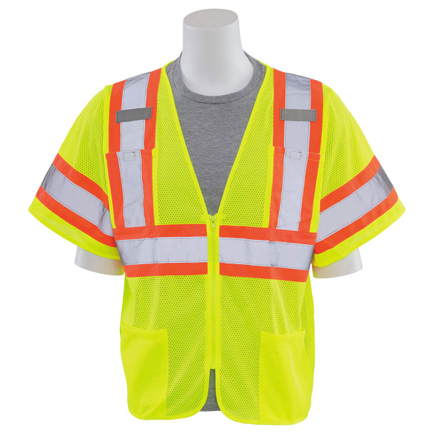 ERB Class 3 Hi Vis Lime Two-Tone Mesh Safety Vest S683P-L Front
