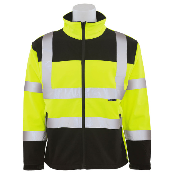 ERB Class 3 Hi Vis Lime Black Bottom Soft Shell Jacket W650 Front