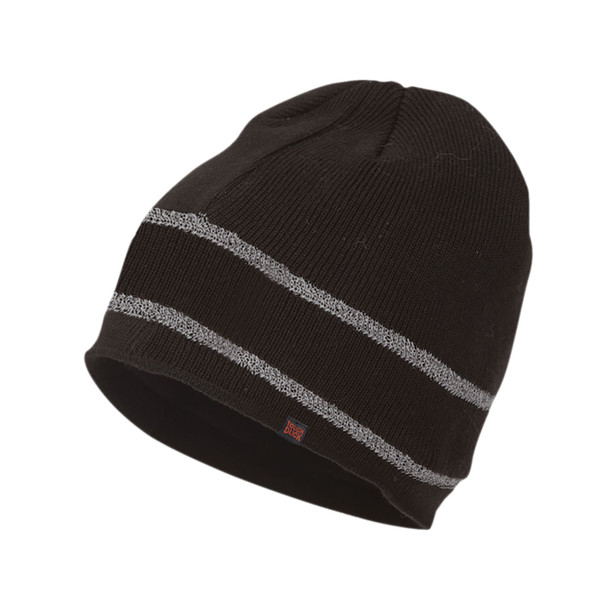 Tough Duck Acrylic Black Knit Cap with Reflective Stripes i45816