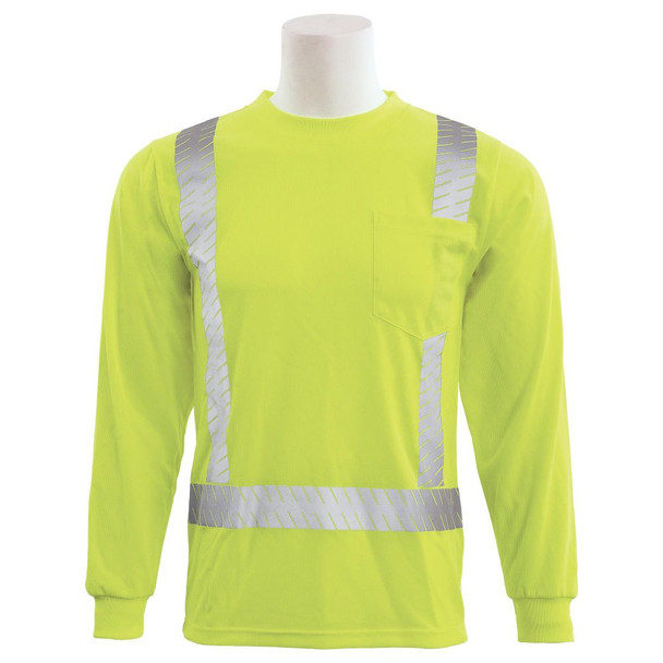 ERB Class 2 Hi Vis Lime Long Sleeve T-Shirt with Segmented Reflective Tape 9007SEG-L Front