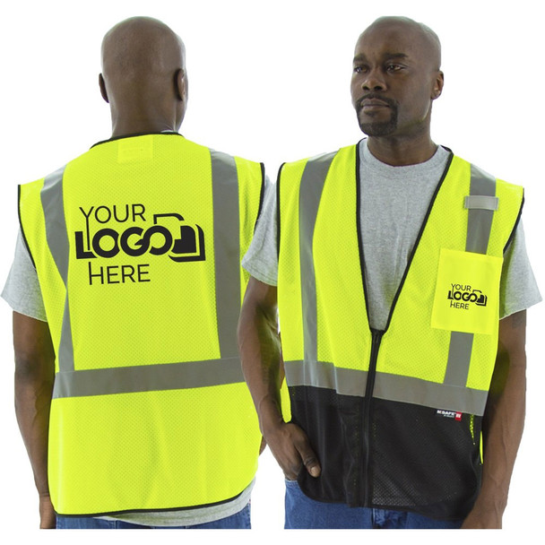 Majestic Class 2 Hi Vis Yellow Black Bottom Mesh Safety Vest 75-3213 Back with Printing Areas