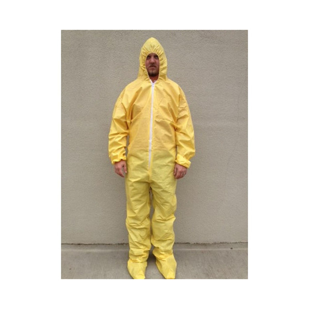 Case of 25 Sunrise SunShield Taped Seam Yellow Disposable Coveralls with Respirator S5414S