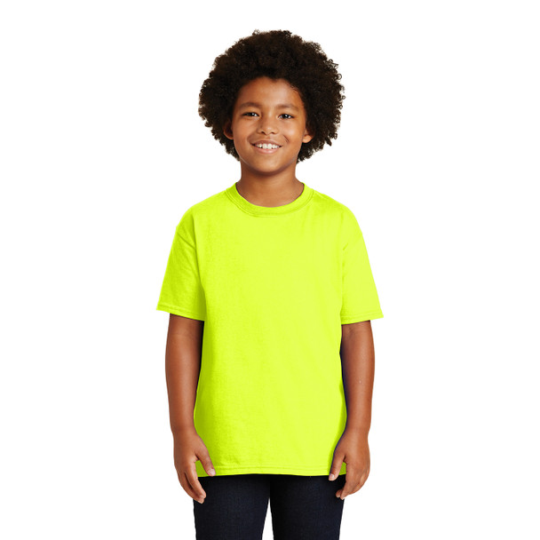 Gildan Non-ANSI Hi Vis Safety Youth Cotton Poly T-Shirt 2000B Safety Green