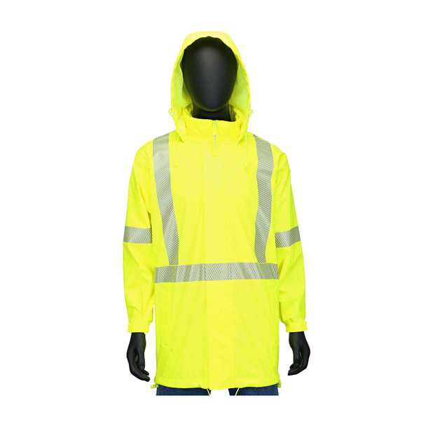 West Chester Class 3 Hi Vis Yellow Rain Jacket with Segmented Tape 4541J Front