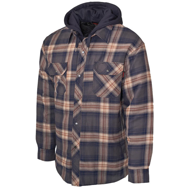 Tough Duck Quilt Lined Hooded Flannel Jac-shirt WS06 Navy-Brown Plaid