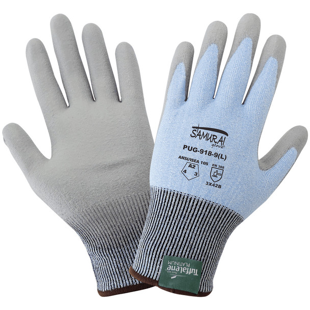 Samurai Glove® Light Blue 18-Gauge Tuffalene® Platinum Polyurethane Coated Cut, Abrasion, and Puncture Resistant Gloves PUG-918