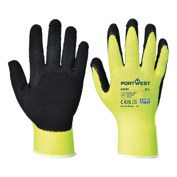 Portwest Grip 13 Latex Foam Hi-Vis Glove Yellow A340