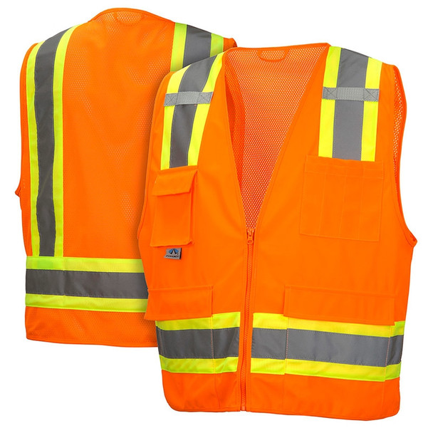 Pyramex Class 2 Hi Vis Orange Two-Toned Safety Vests RVZ2420 Front/Back