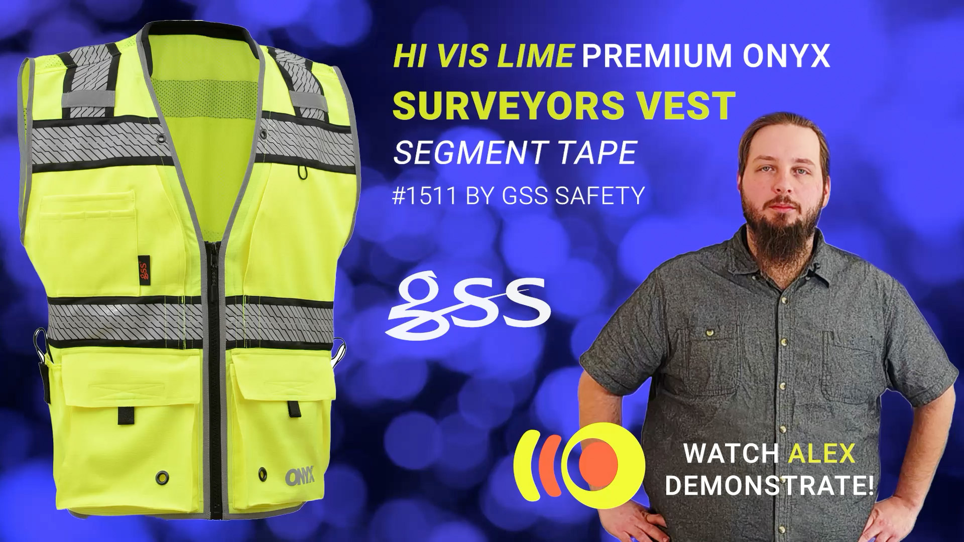 Alex demos the GSS Class 2 Hi Vis Premium ONYX Lime Surveyors Vest with Segment Tape