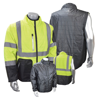 Radians Class 3 Hi Vis Quilted Reversible Jacket Zip-Off Sleeve SJ510-3ZGS