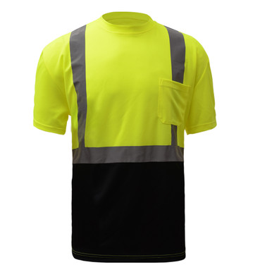 GSS Class 2 Hi Vis Lime Black Bottom Moisture Wicking T-Shirt with SPF 50  Protection 5111